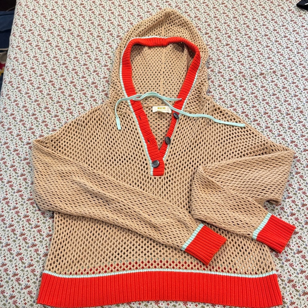 Anthropologie Maeve Knit Sweater with Red and light blue/green trim